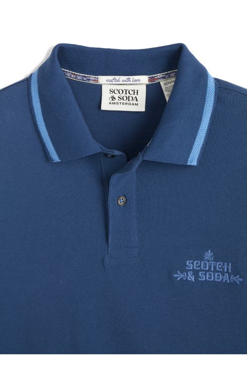 Scotch & Soda Embroidered Logo Piqué Polo In Blue
