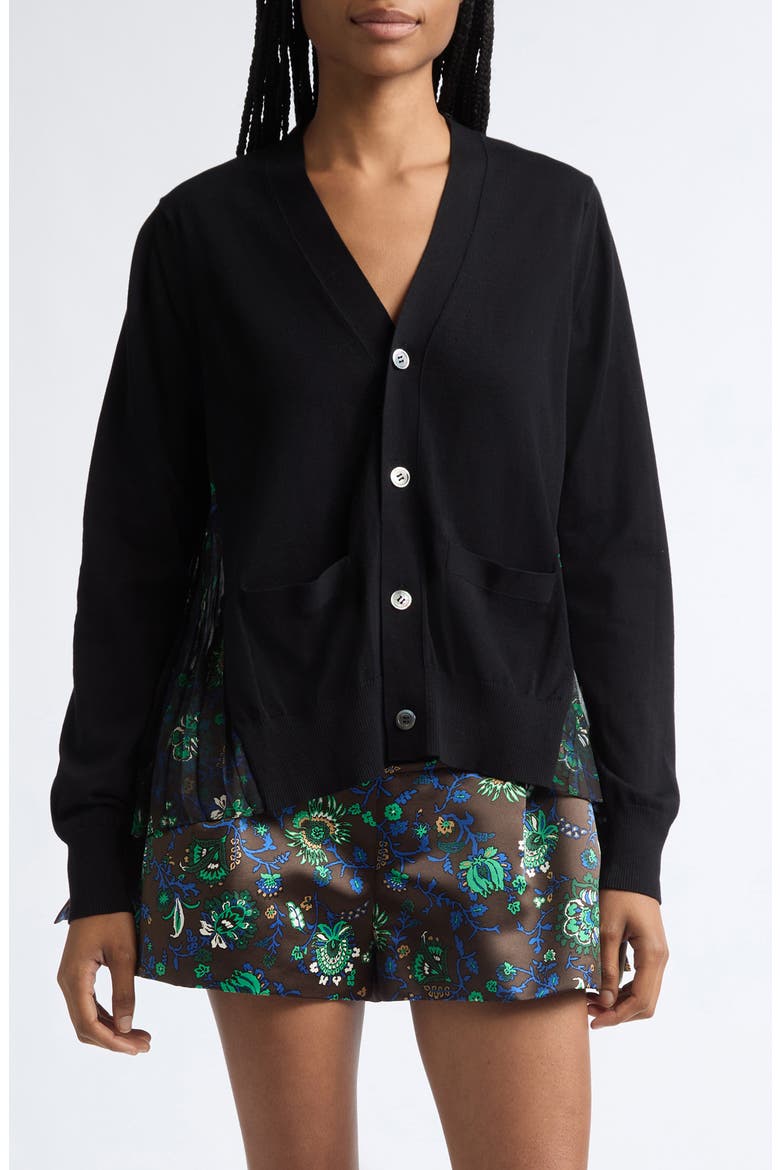 Floral Print Wool Blend Cardigan, Main, color, BLACK/ BROWN MULTI