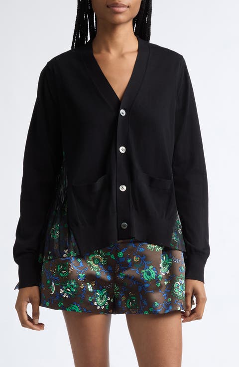 Floral Print Wool Blend Cardigan