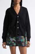 Sacai Floral Print Wool Blend Cardigan