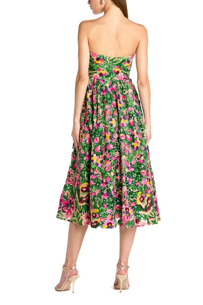 Strapless Floral Embroidered Midi Dress, Alternate, color, Green Multi