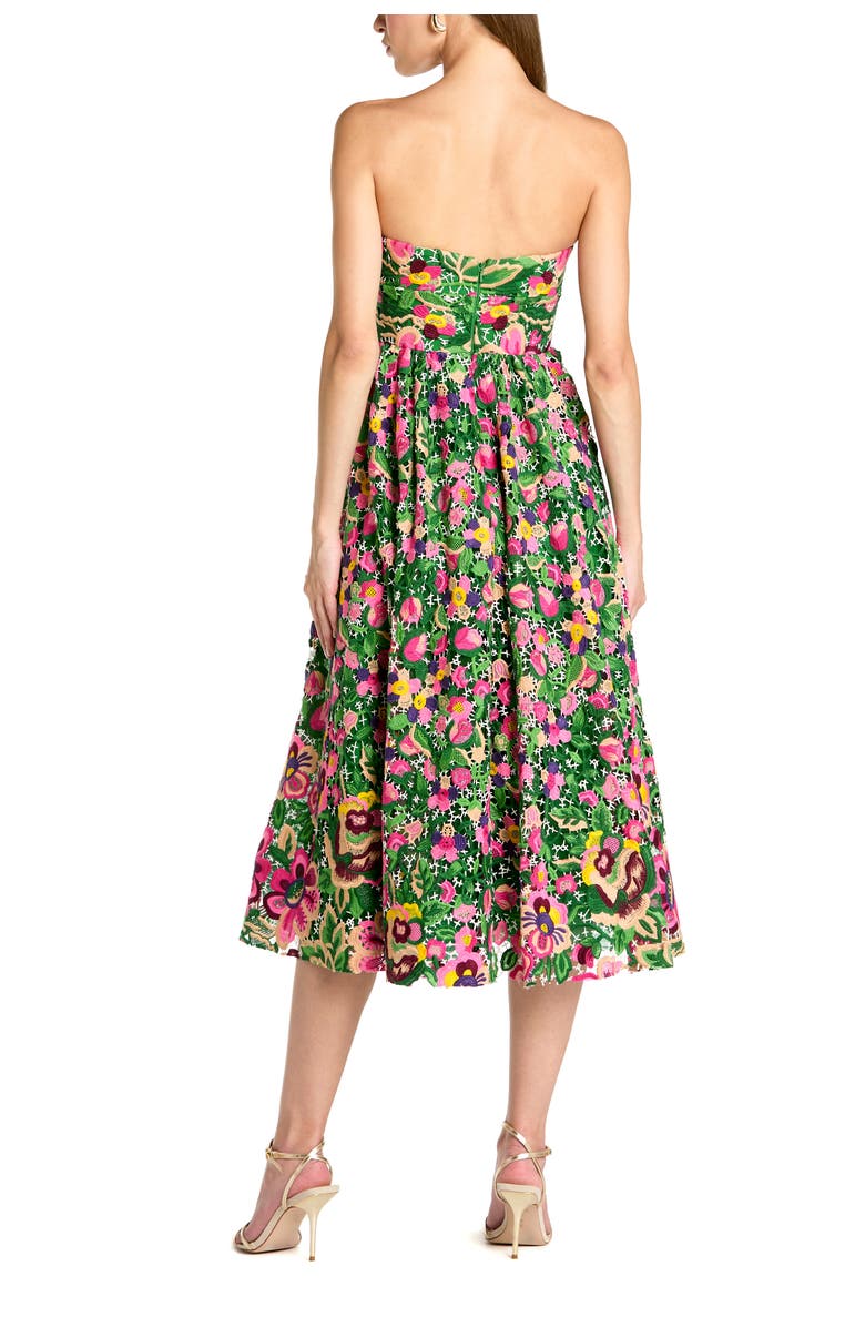 Mac Duggal Strapless Floral Embroidered Midi Dress, Alternate, color, Green Multi