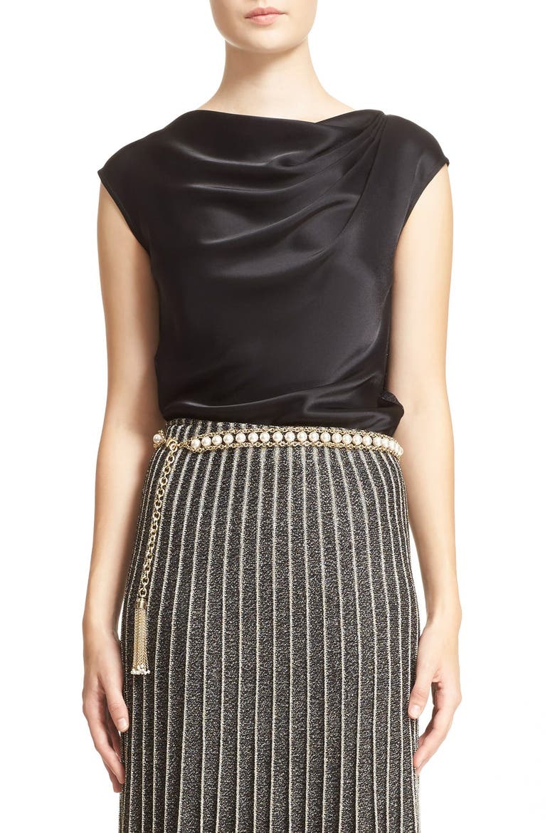 Liquid Satin & Shimmer Knit Top, Main, color, CAVIAR SHIMMER