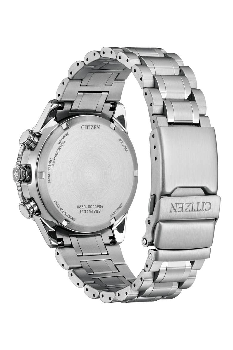 Promaster Skyhawk Eco-Drive Chronograph Bracelet Watch, 43mm, Alternate, color, SILVER-TONE/BLUE