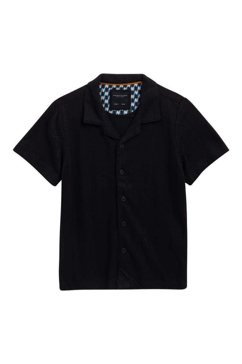 Kids' Textured Stripe Camp Shirt, Main, color, BLACK