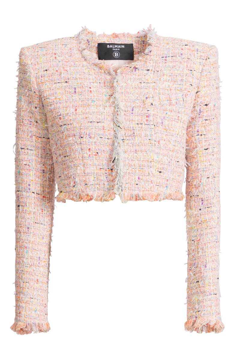 Balmain Cropped tweed jacket, Alternate, color, Pink