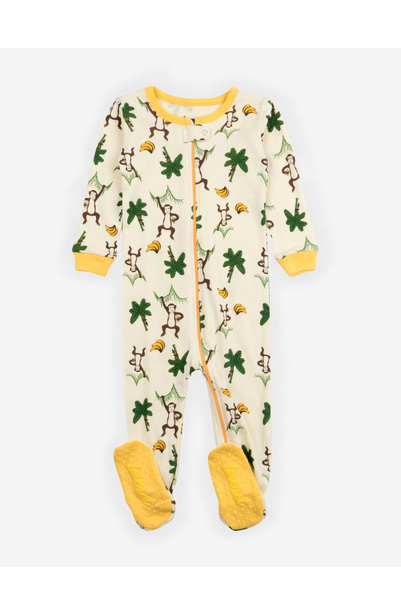 Leveret Kids Cotton Footed Printed Pajamas, Animal, Holiday & Fun Prints, Main, color, Monkey W/Banane