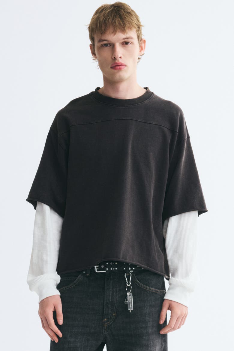 Oversized-Fit Layered Long-Sleeved T-Shirt, Main, color, Washed black