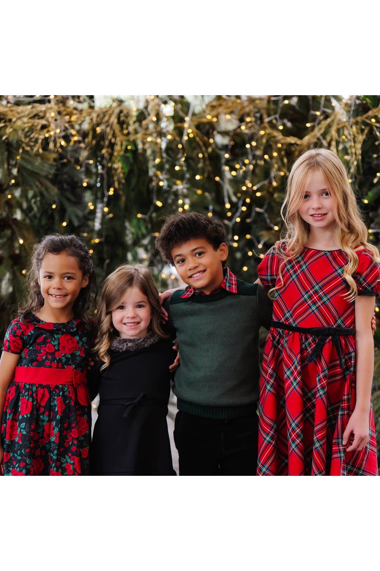 Girls' Ruffle Collar Party Dress, Toddler, Alternate, color, Black Holiday Rose