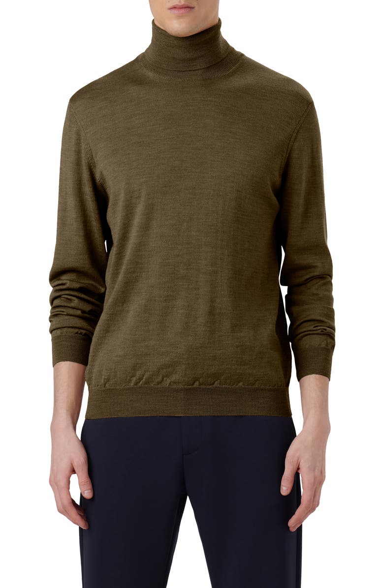 Bugatchi Sawyer Merino Wool Turtleneck Sweater, Main, color, Khaki