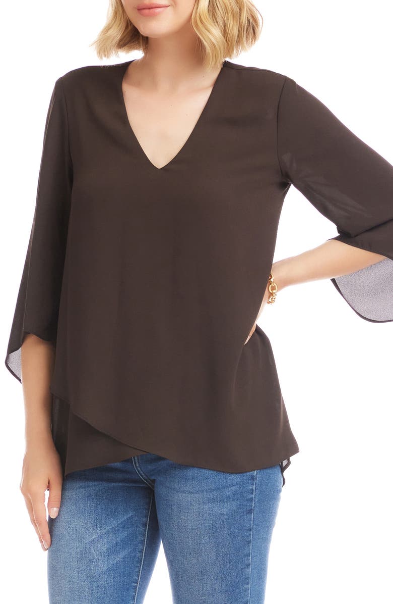 Karen Kane Crossover Hem Asymmetric Top, Alternate, color, Brown