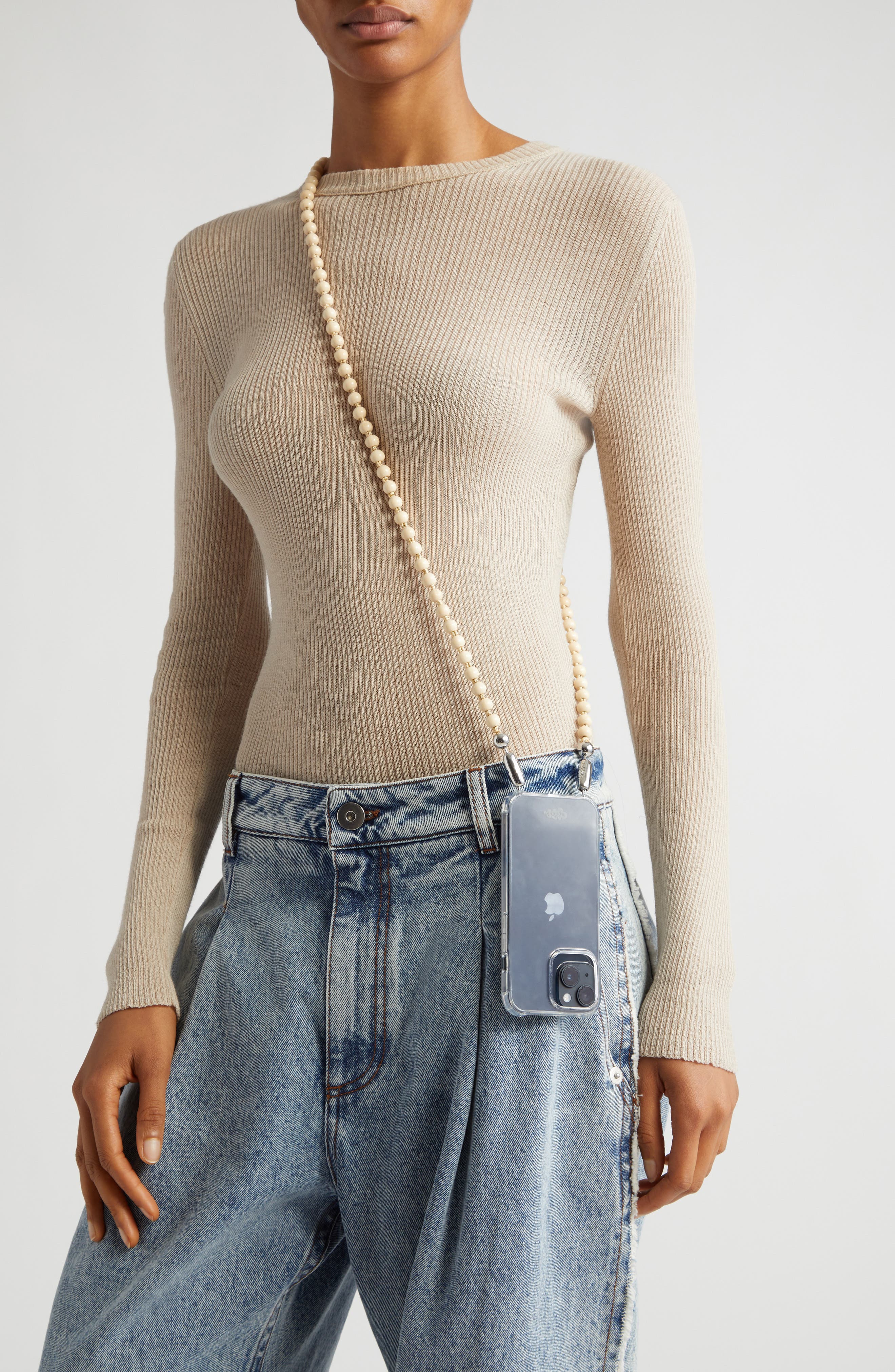 Wood Beaded Crossbody Strap, Alternate, color, BONE
