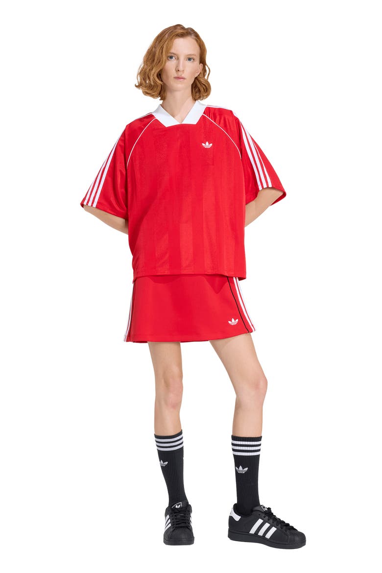 3-Stripes Jacquard V-Neck Top, Alternate, color, BETTER SCARLET/