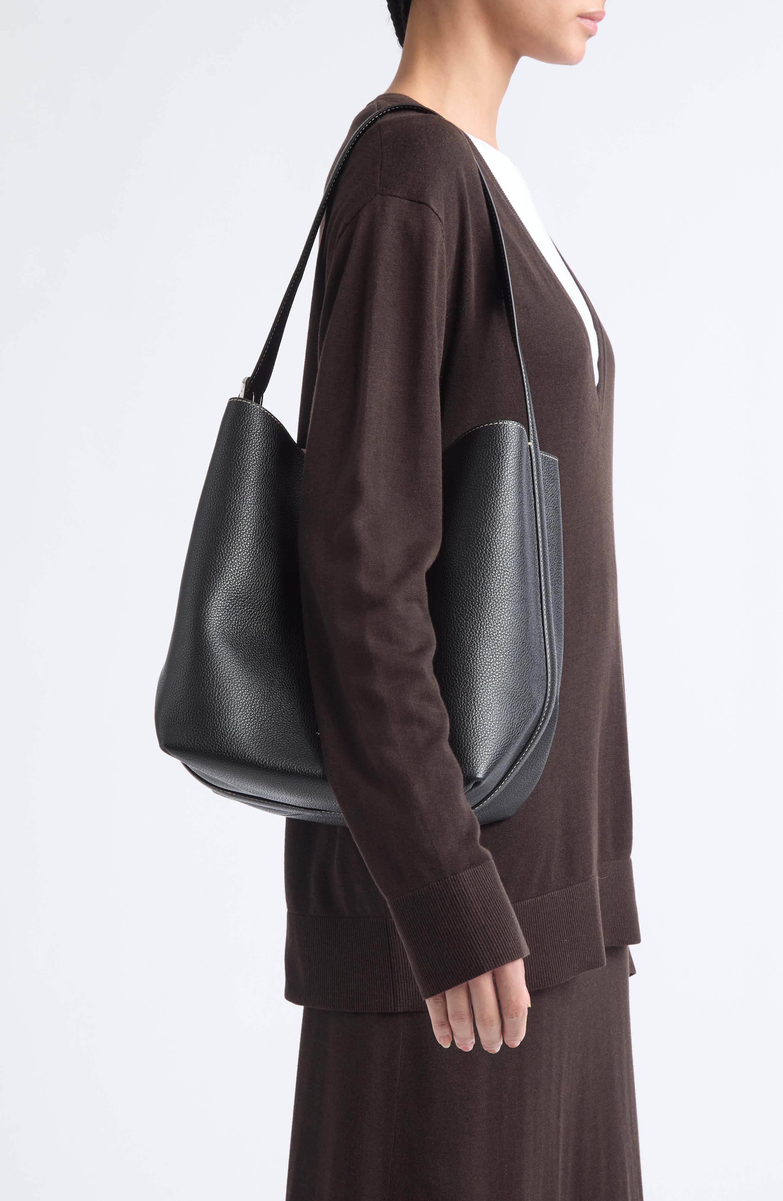 Medium Belted Leather Hobo Bag, Alternate, color, BLACK
