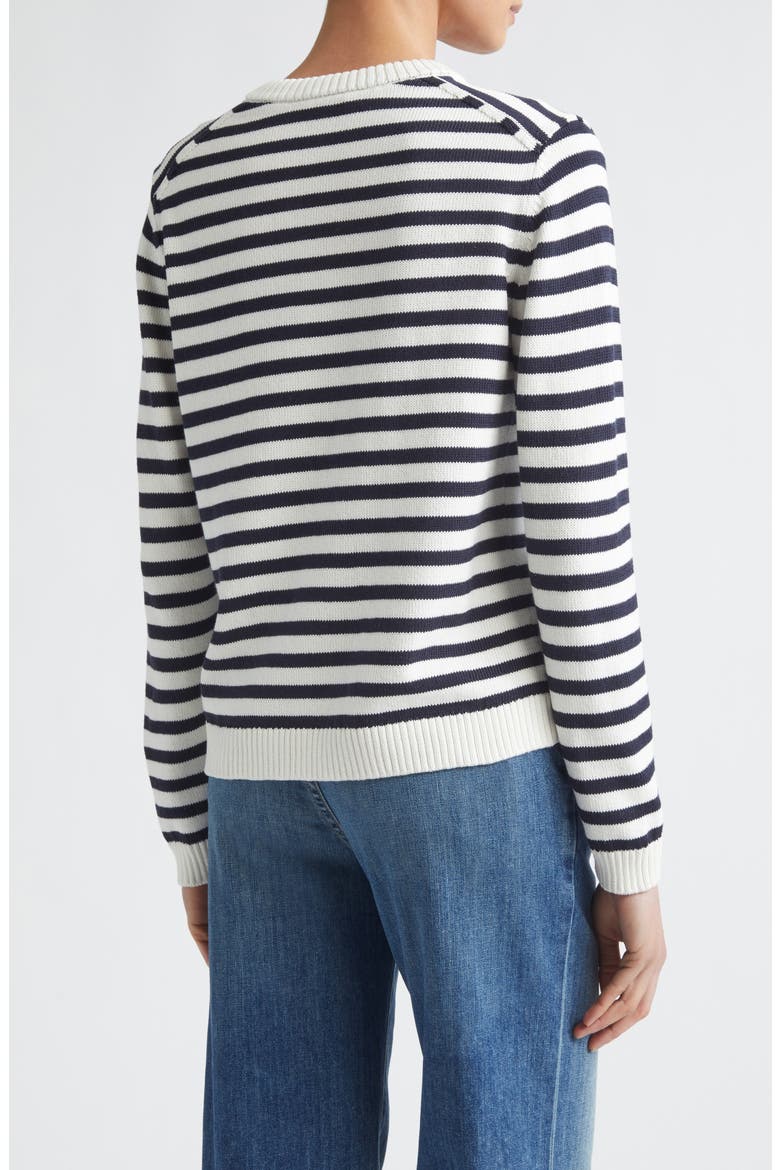 Stripe Cotton & Silk Zip Cardigan, Alternate, color, CLOUD/ INK