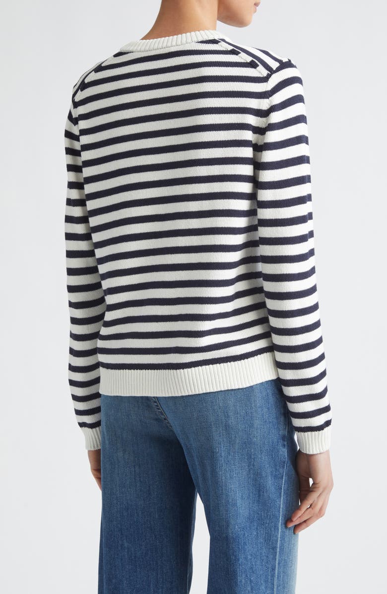 Lafayette 148 New York Stripe Cotton & Silk Zip Cardigan, Alternate, color, Cloud/ Ink