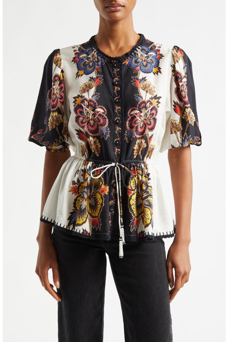 Floral Drawstring Waist Top, Main, color, MAXI FLORAL OFF-WHITE