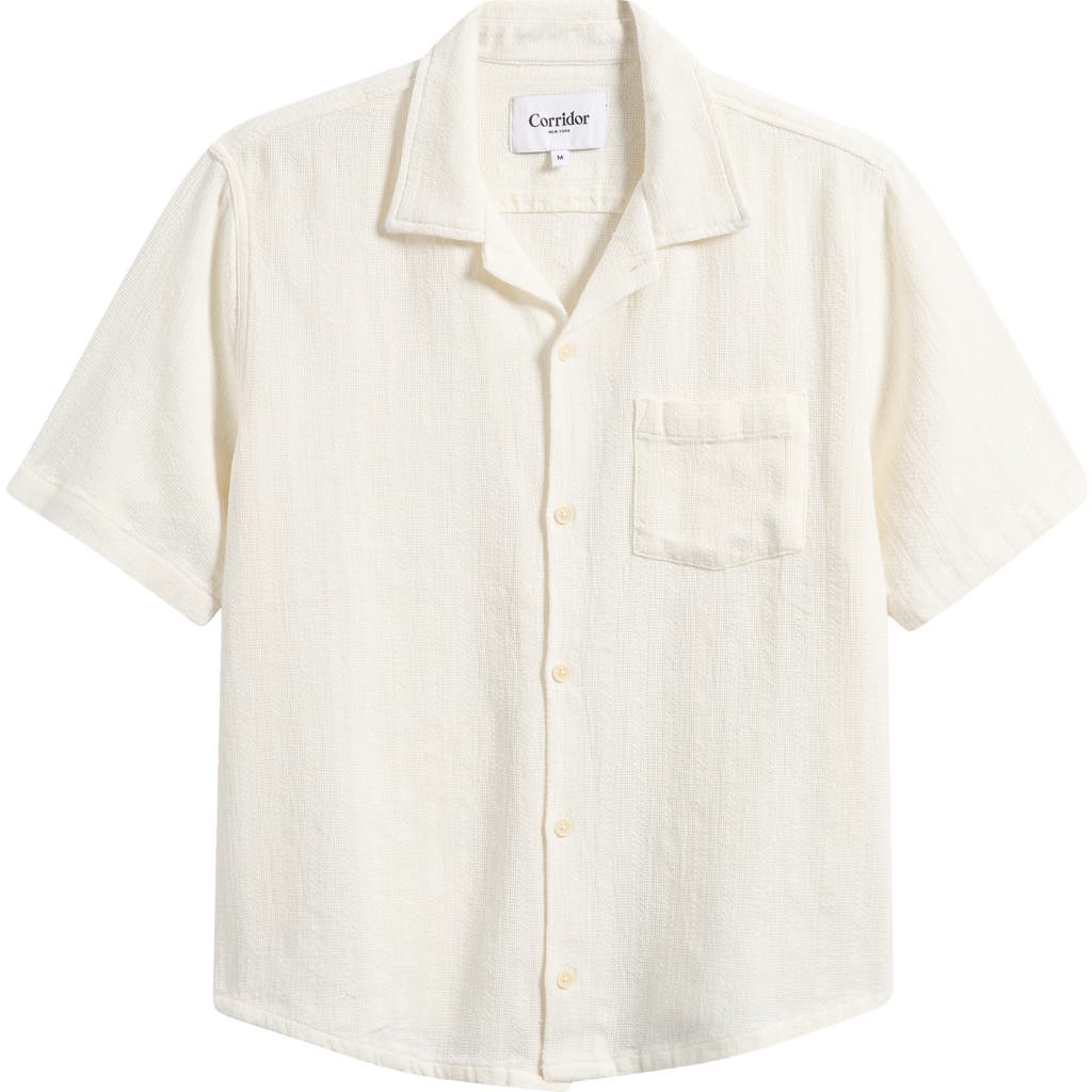 Corridor Basket Weave Short Sleeve Button-up Shirt In Neutral