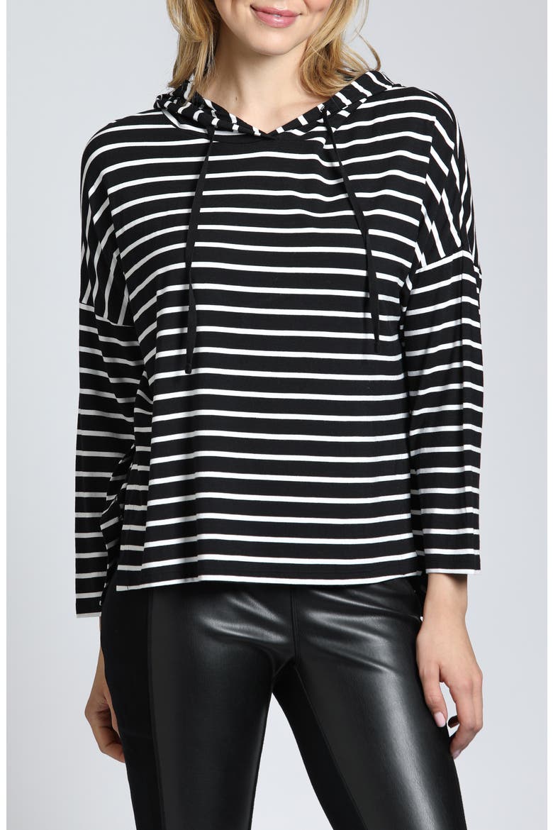 Stripe Side Slit Hoodie, Main, color, BLACK/ WHITE STRIPE