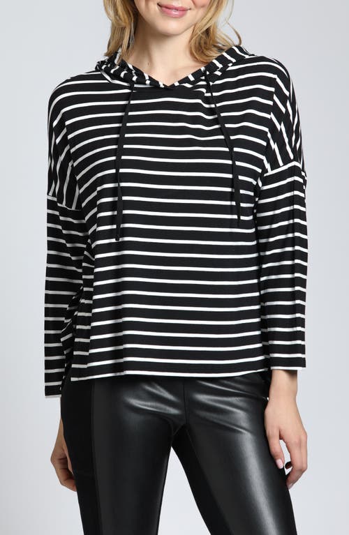 Apny Stripe Side Slit Hoodie In Black/white Stripe