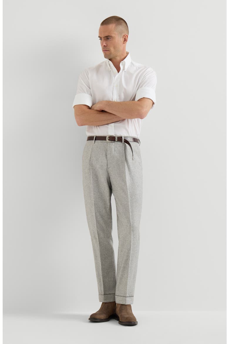 Silk and cashmere cavalry tweed trousers with pleat, Alternate, color, Light Grey