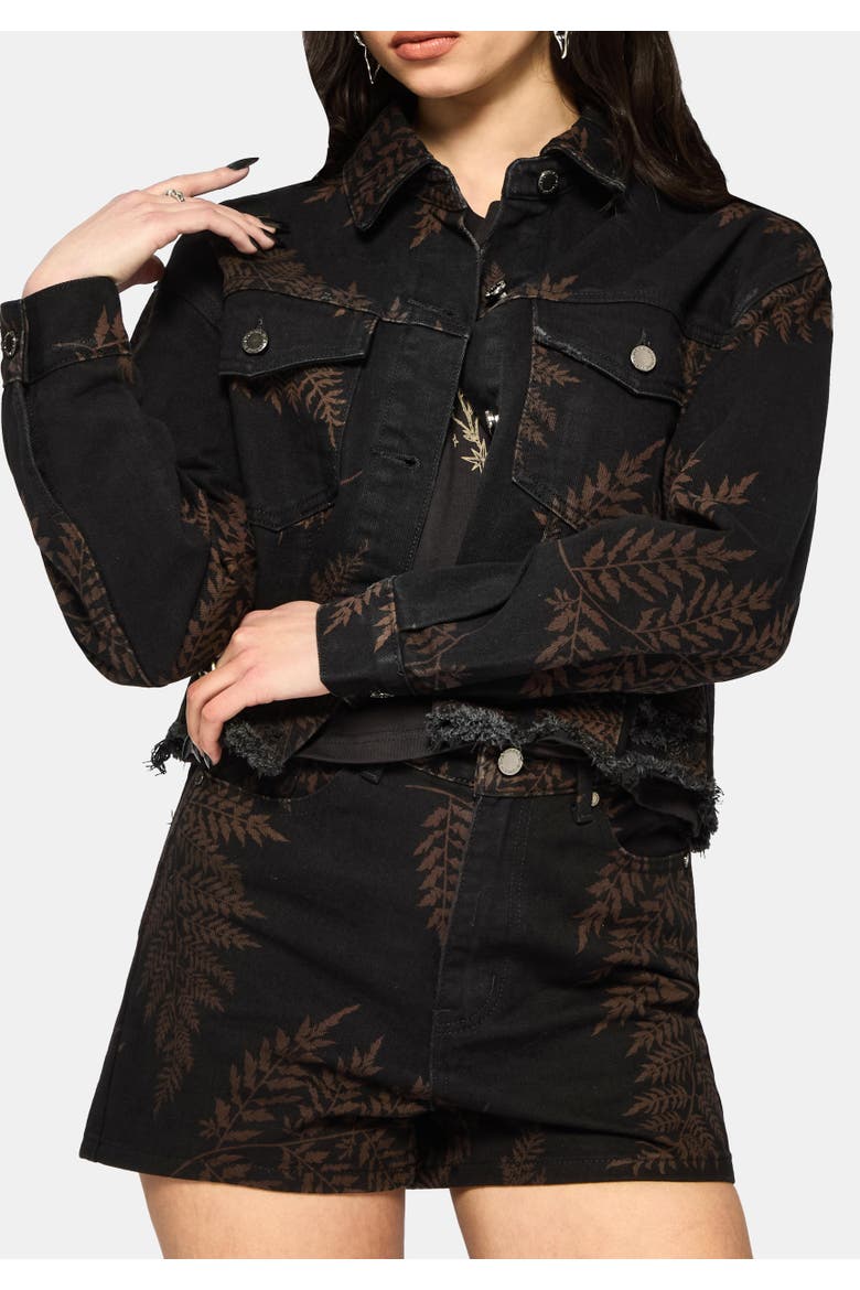 Ruin Fern Distressed Denim Jacket, Main, color, Black