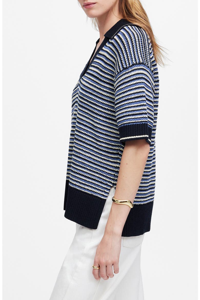 Stripe Johnny Collar Sweater T-Shirt, Alternate, color, BLUE TRIO STRIPE