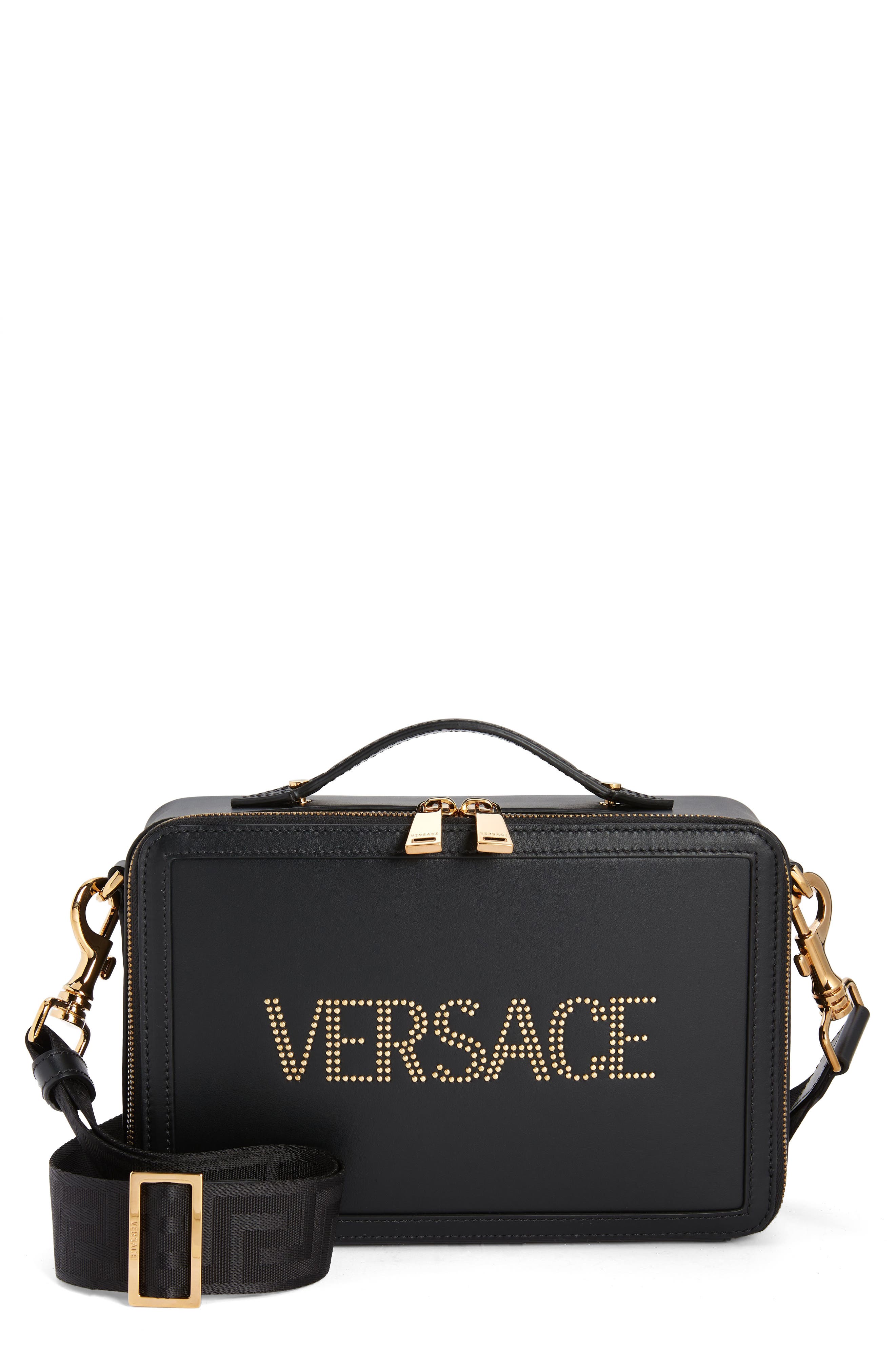 Versace Logo Studded Leather Messenger Bag (Men) | Nordstrom