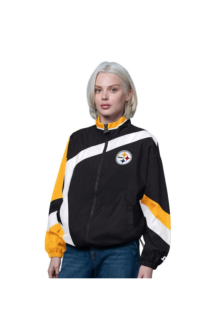 Women's Starter Black/Gold Pittsburgh Steelers Vintage 1st Quarter Full-Zip Windbreaker, Main, color, Black