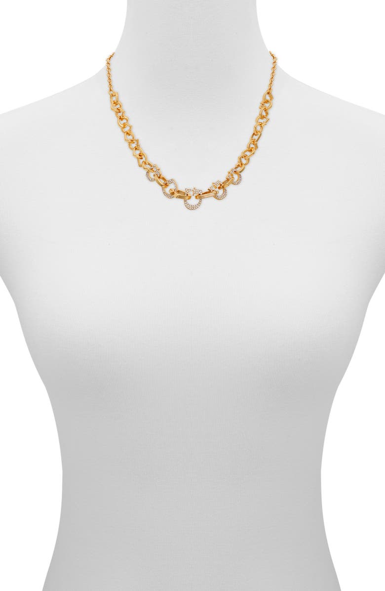 GUESS Pavé Crystal 'G' Chain Necklace, Alternate, color, Gold Tone