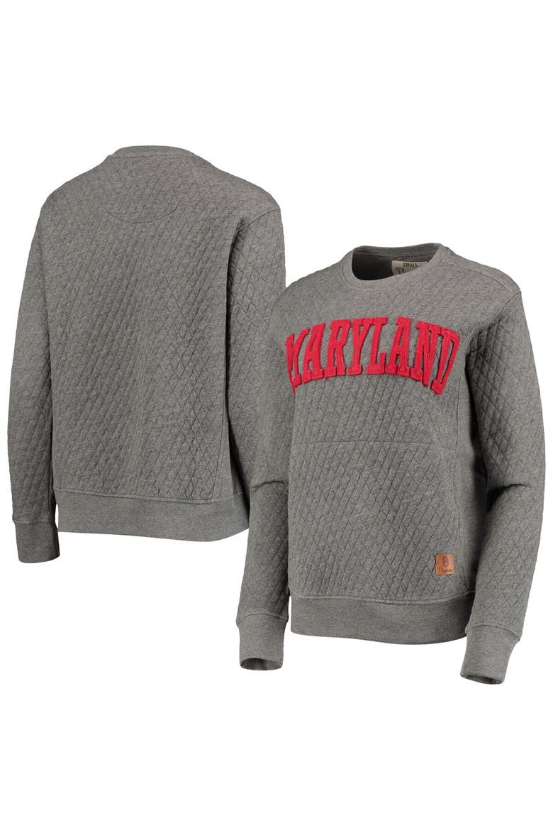 Women's Pressbox Heather Charcoal Maryland Terrapins Moose Quilted Pullover Sweatshirt, Alternate, color, Heather Gray