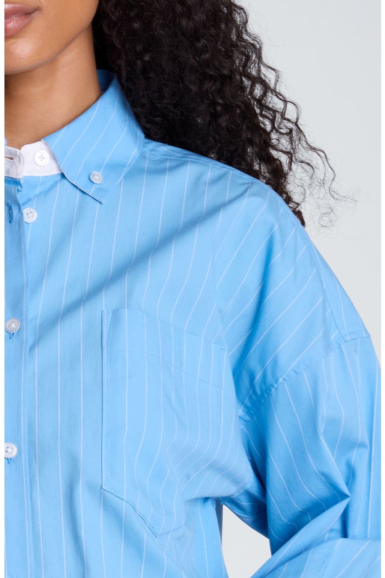Pinstriped Cotton Button-Up Shirt, Alternate, color, LAKE BLUE/WHITE