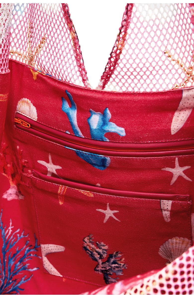 Desigual Print Embellished Net Shopper, Alternate, color, Fuchsia