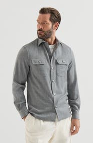 Brunello Cucinelli Virgin wool flannel overshirt with spread collar and chest pockets