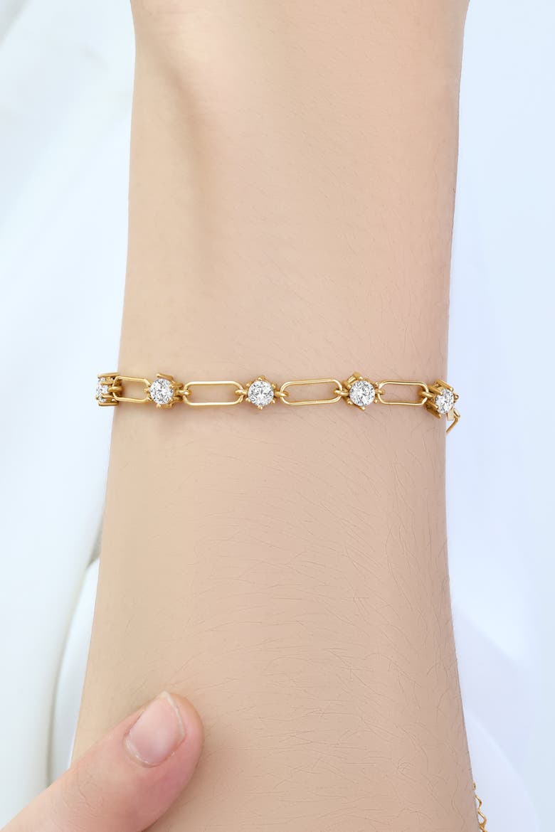 Paperclip Bracelet with Gemstone Accents, Alternate, color, April Diamond / 6.5"