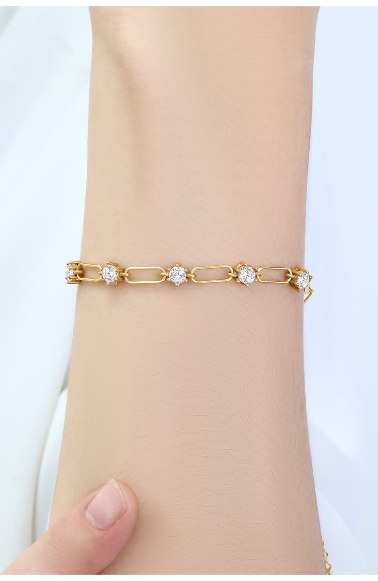 Mint & Lily Paperclip Bracelet with Gemstone Accents, Alternate, color, April Diamond / 6.5"