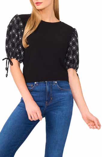 CeCe Mixed Media Puff Sleeve Sweater