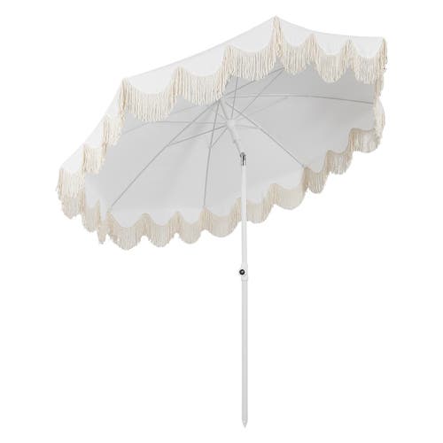 Jonathan Y Mariner 6.5 Ft. Classic Cottage Fringe Tassel Market Beach Umbrella With Push Button Tilt In White