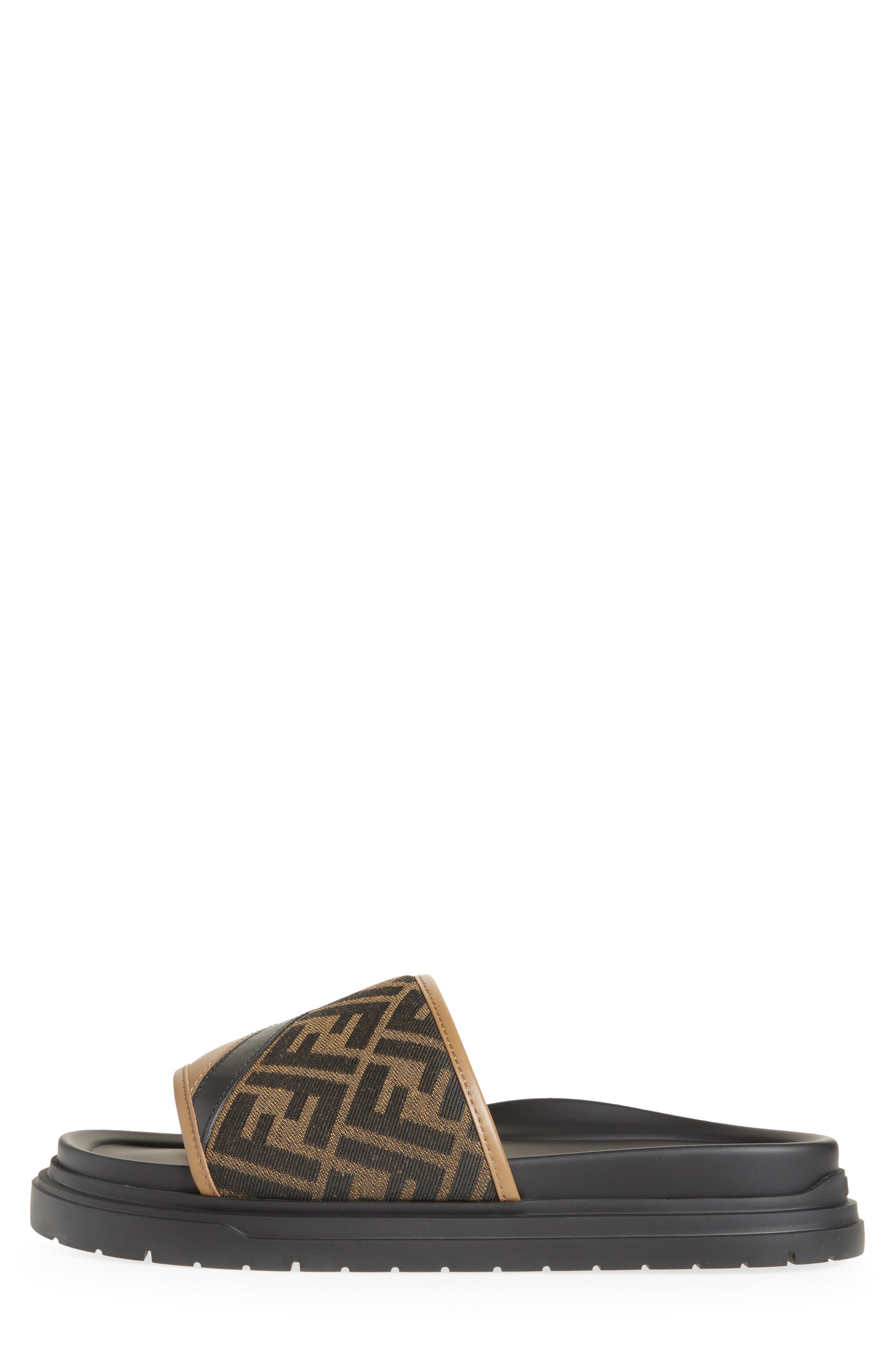 Fendi Diagonal Slide Sandal, Alternate, color, Sand.ner.tabacc.nero