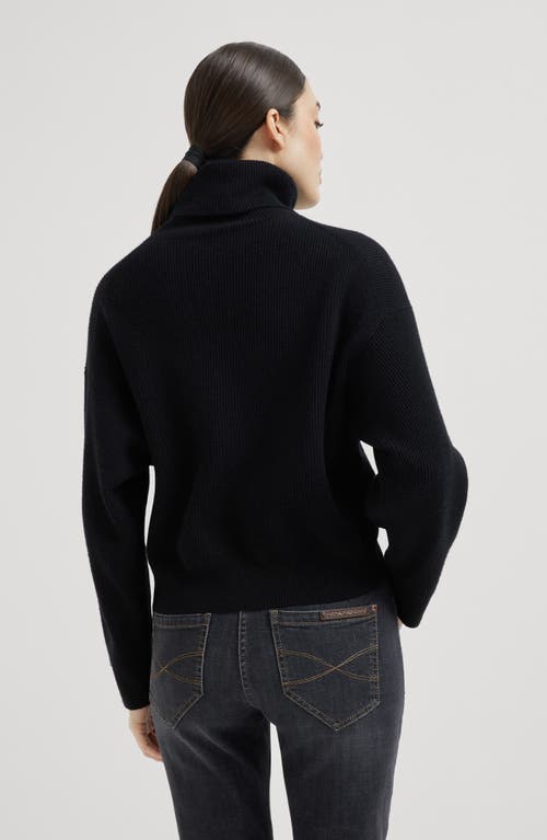 Brunello Cucinelli Black Virgin Wool, Cashmere And Silk Turtleneck Sweater In Black