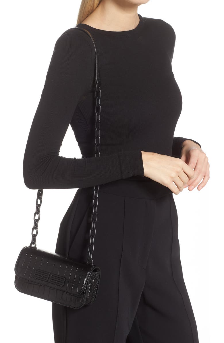 Balenciaga Gossip BB Logo Croc Embossed Leather Shoulder Bag, Alternate, color,