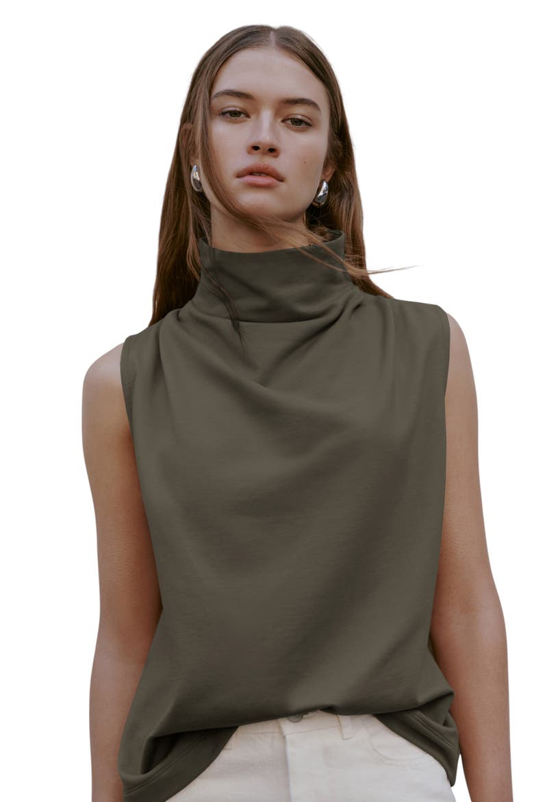 Finch French Terry Funnel Neck Top, Alternate, color, OLIVE