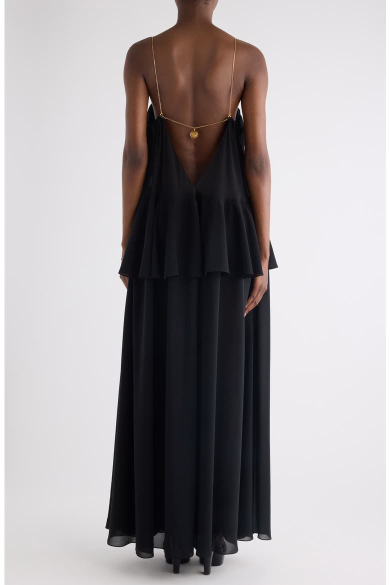 Chain Strap Peplum Silk Georgette Maxi Dress, Alternate, color, BLACK
