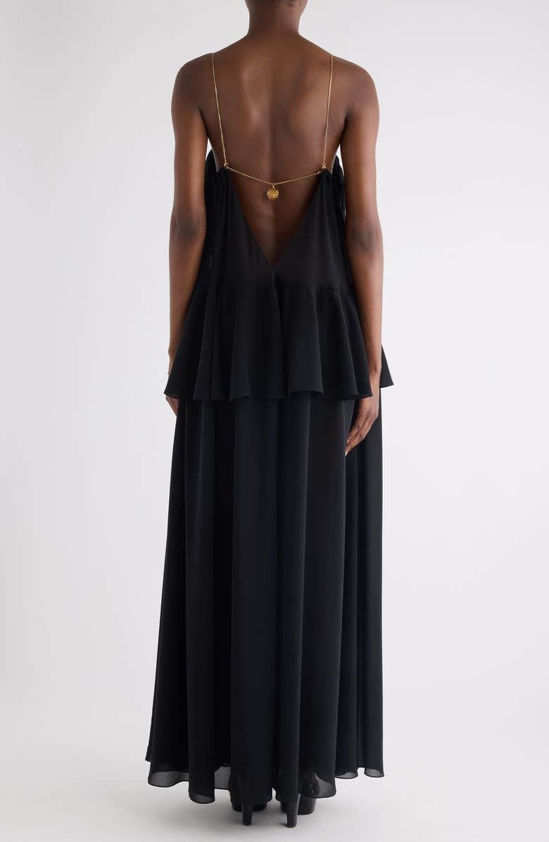 Chloé Chain Strap Peplum Silk Georgette Maxi Dress, Alternate, color, Black