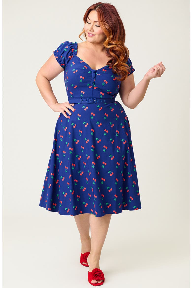 Plus Size Ohara Swing Dress, Alternate, color, Navy W/Cherries