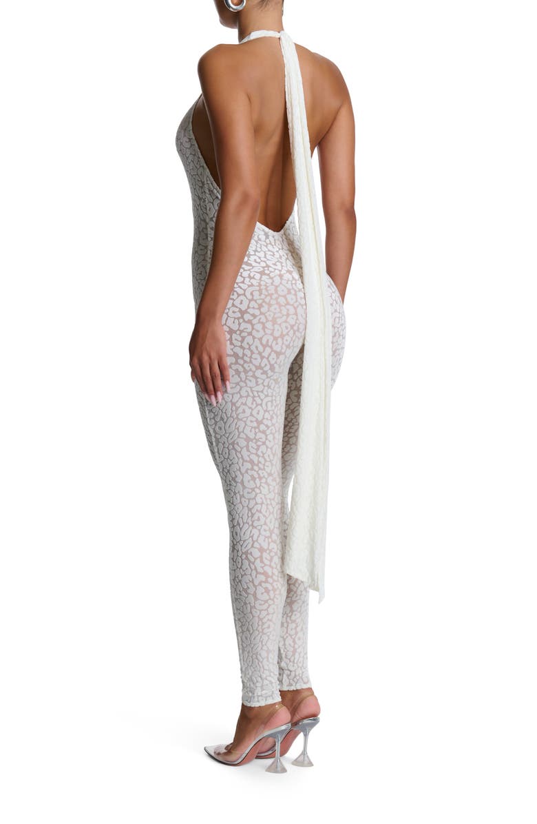 Naked Wardrobe Burnout Open Back Jumpsuit, Alternate, color, Leopard White
