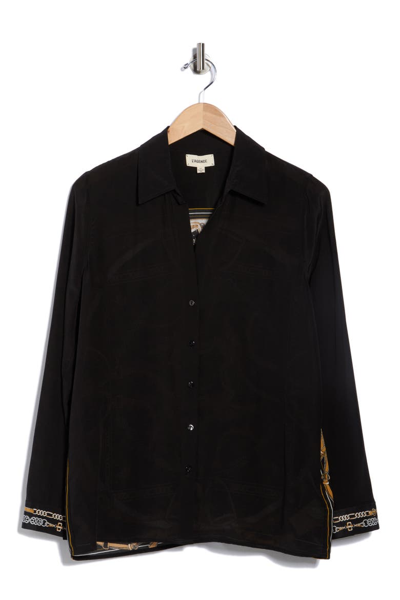 Gio Silk Top, Alternate, color, BLACK/ CAMEL BUCKLE SCARF