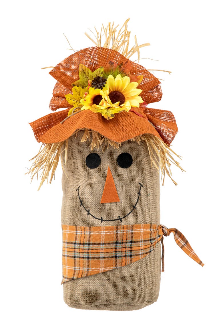 Fall Linen Scarecrow Doorstop Porch Decor, Main, color, Orange
