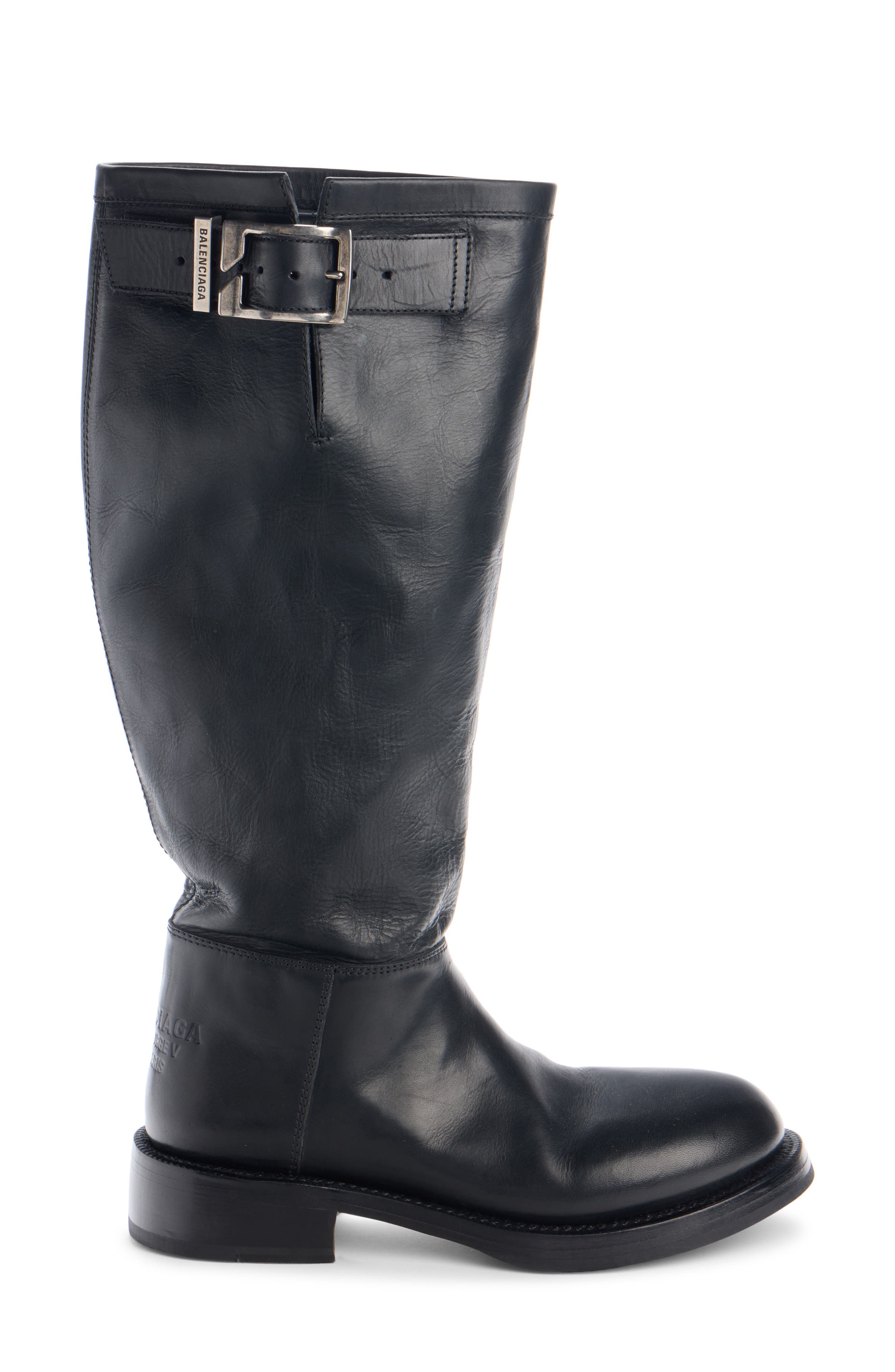 Motor Leather Knee High Boot, Alternate, color, 1081 BLACK/ SILVER