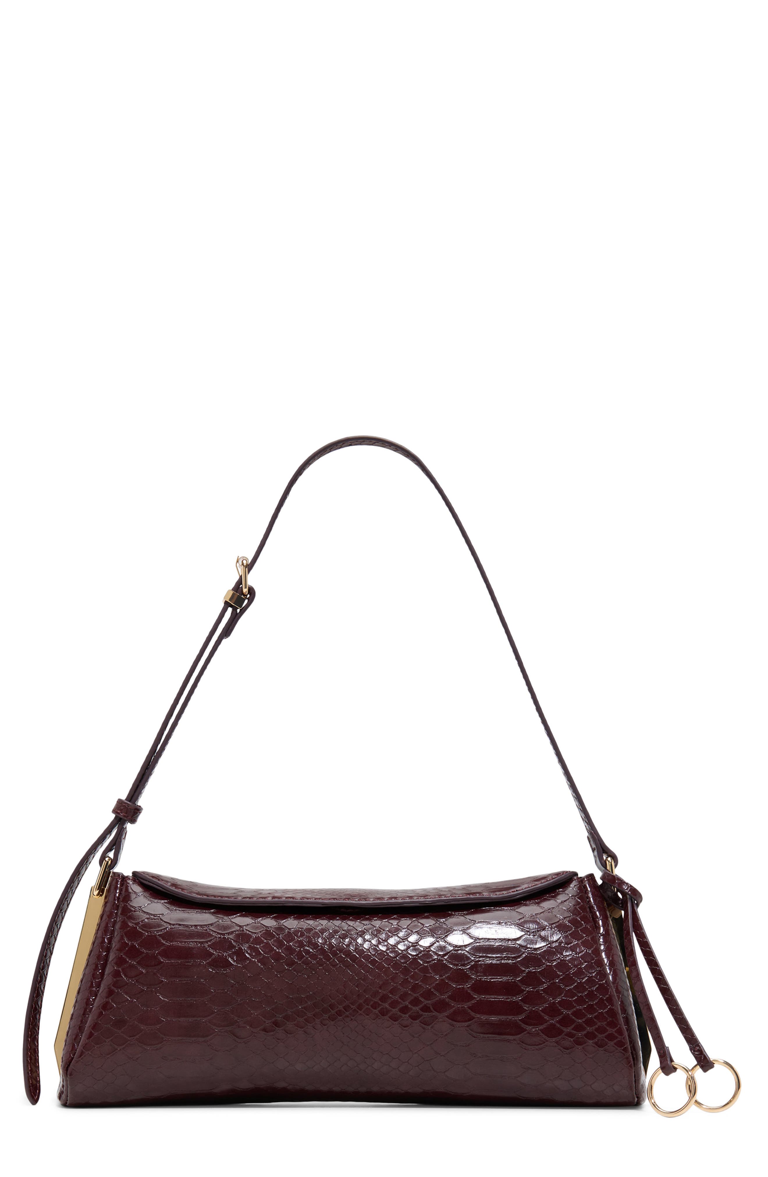 Hillarieex Croc Embossed Faux Leather Shoulder Bag, Main, color, BORDO